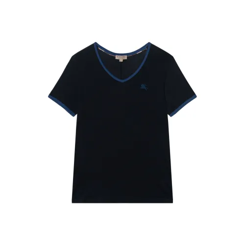 Burberry Women's Embroidered Monogram Ekd V Neck T shirt Black/Navy