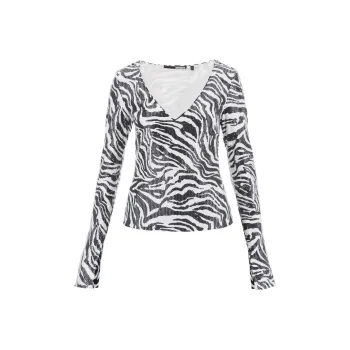 Rotate Zebra Printed Sequins T Shirt