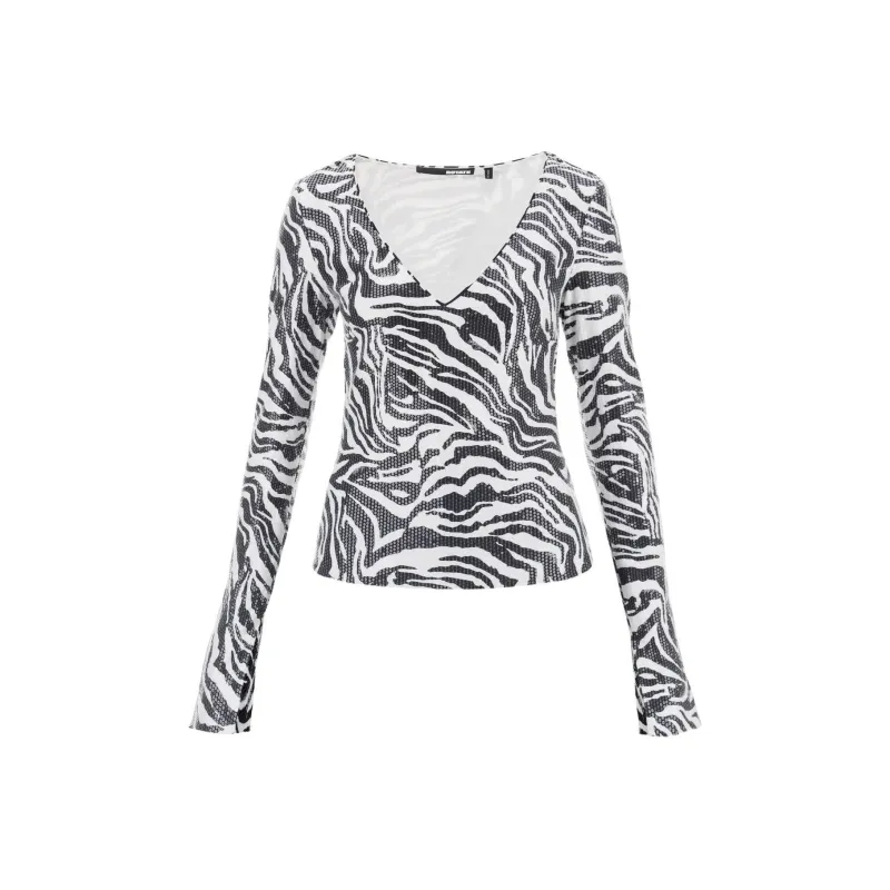 Rotate Zebra Printed Sequins T Shirt-0