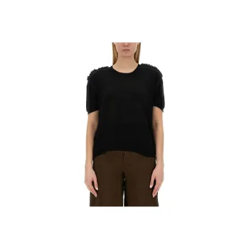 UMA WANG Fringe Detailed Crewneck Top