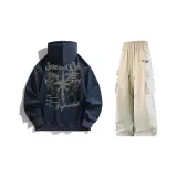 Navy Blue Sweatshirt+Apricot Casual Pants