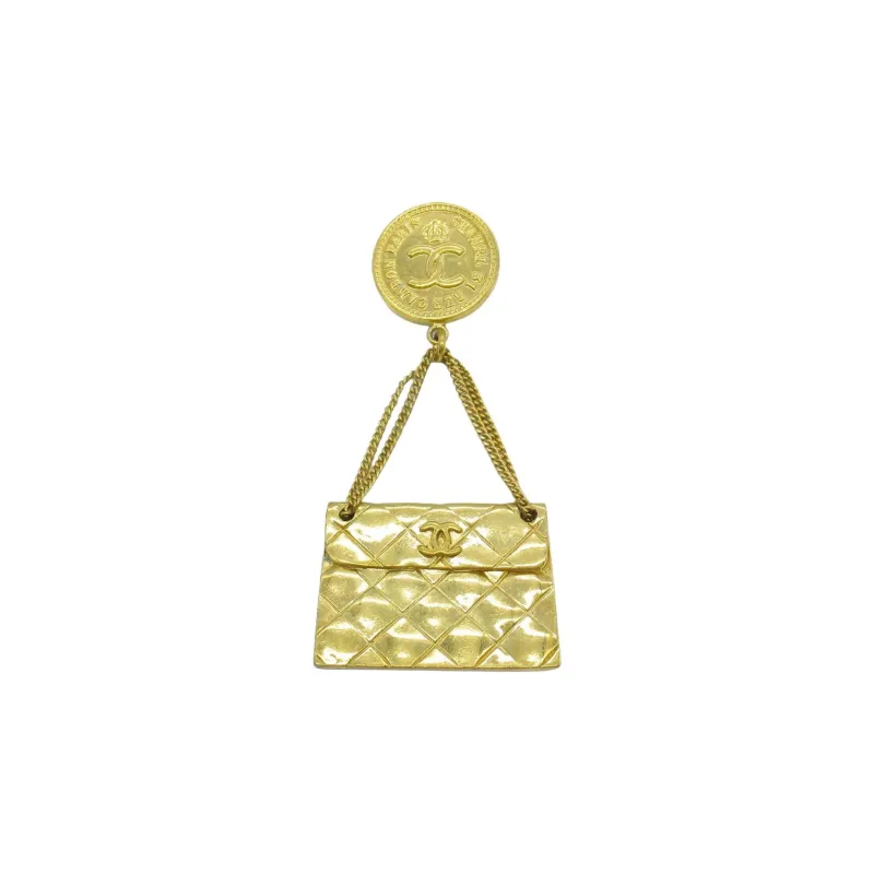 CHANEL 1993 Plated Cc Quilted Flap Bag Brooch Costume Brooch-0