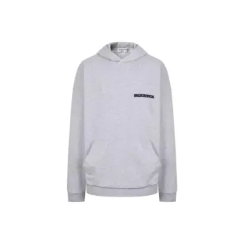 Balenciaga Women's Rotated Logo Embroidered Hoodie Grey