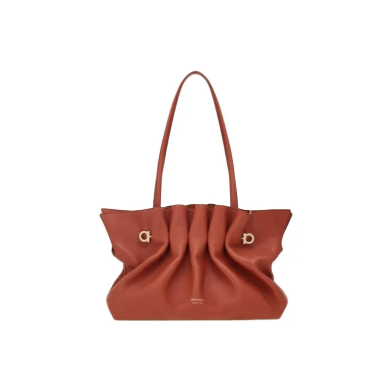 FERRAGAMO Nubuck Shoulder Bag Medium Size Women's Red Brick-0