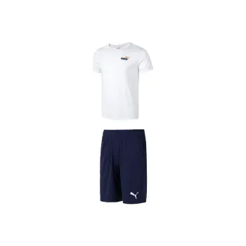 PUMA Casual Sportswear Men Clothing Set White Short Sleeved Shirt+Blue Shorts