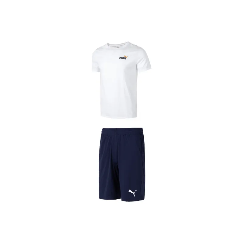 PUMA Casual Sportswear Men Clothing Set White Short Sleeved Shirt+Blue Shorts-0