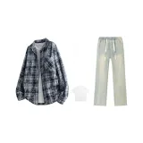 Navy Blue Plaid+Yellow Mud[Includes White T-Shirt]