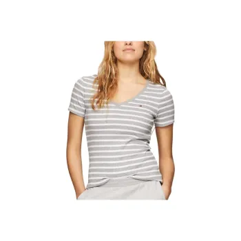 Tommy Hilfiger T-Shirt Women's Light Gray & White Striped