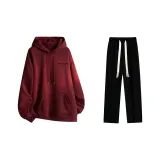 Clothing Sets (Burgundy Sweatshirt+Black Casual Pants)