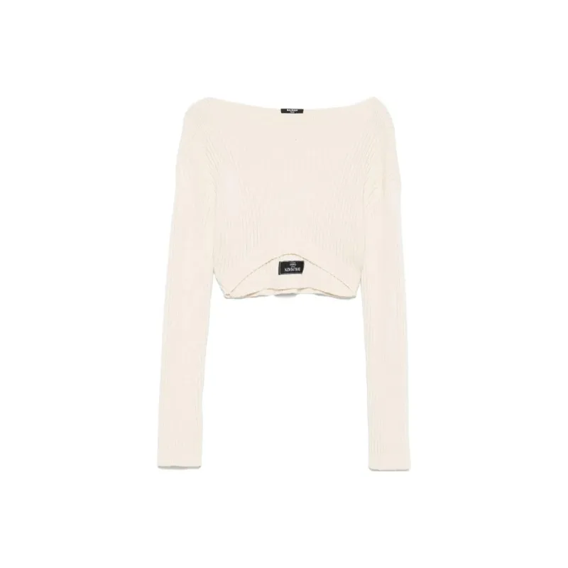 BALMAIN Boat neck Ribbed Top-0