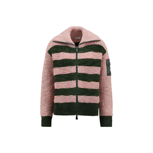 Moncler Women's Turtleneck Two Toned Striped Back Cardigan Antique Pink/Green