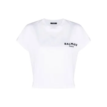 BALMAIN Logo Printed Cropped T Shirt