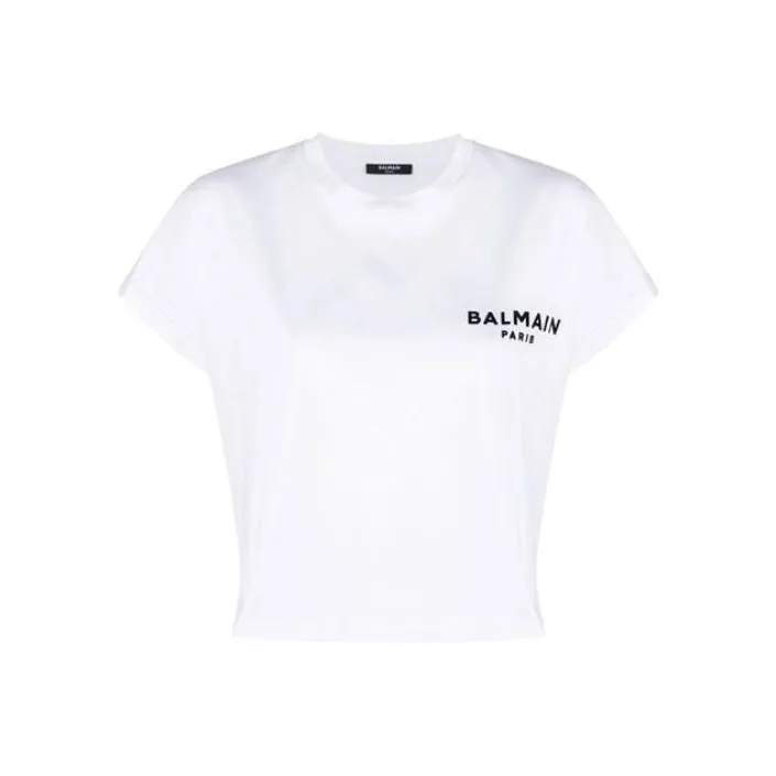 BALMAIN Logo Printed Cropped T-Shirt-0