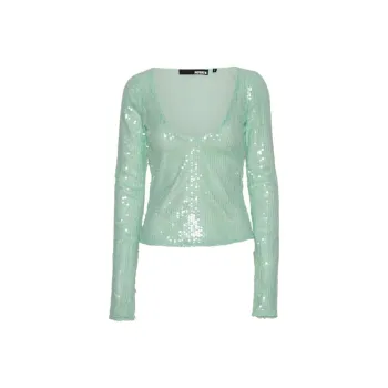 Rotate Rotatae Sequins V-Neck Long-Sleeved T-Shirt