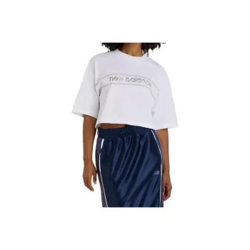 New Balance Athletics Linear Drop Shoulder Sleeve T Shirt Women's White