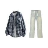 Navy Blue Plaid+Yellow Mud