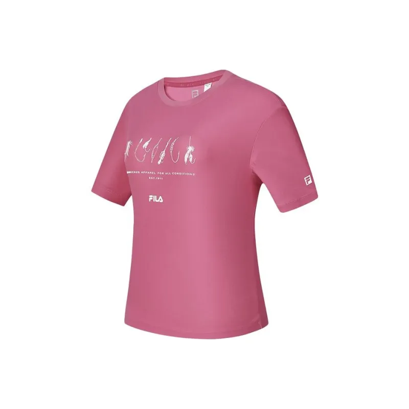 FILA Drop Shoulder Sleeve T Shirt Women's Spring Plum Red-0