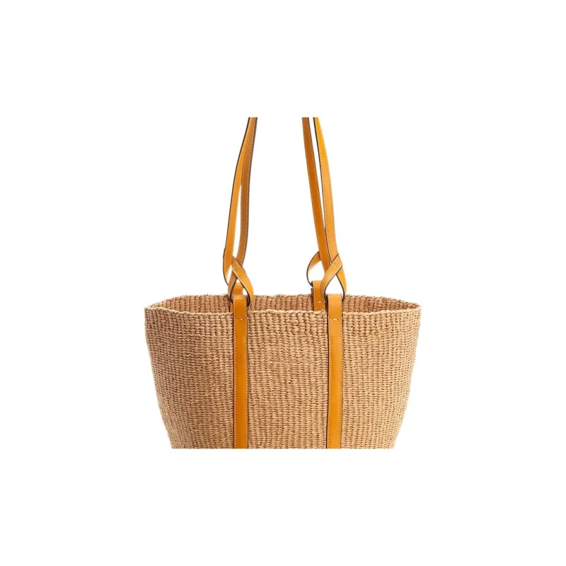 Chloe Straw Woven Tote Bag, Shoulder Bag Large Size Women's Beige & Yellow-4