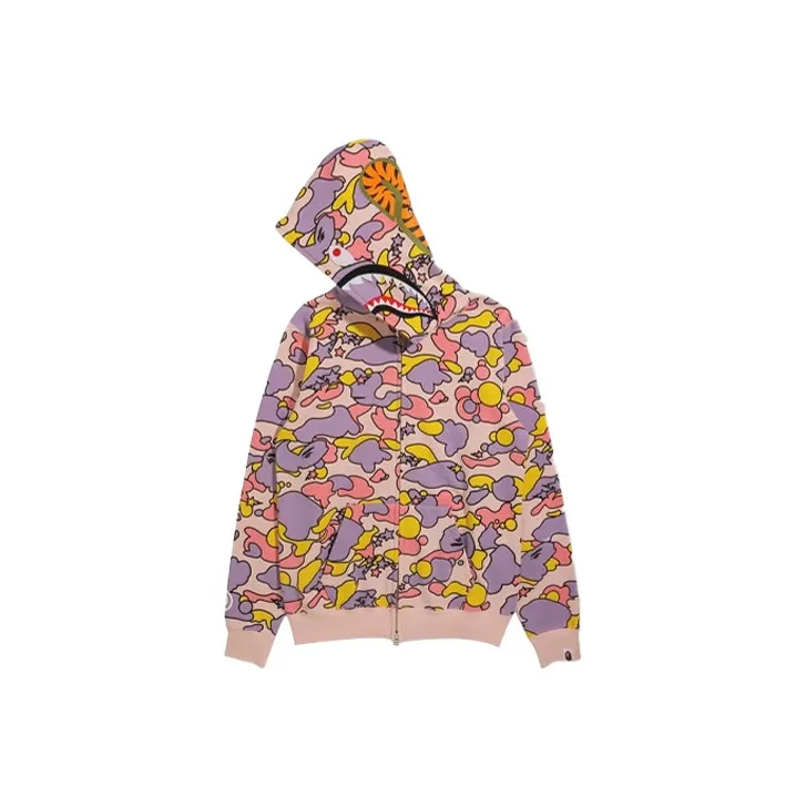 A BATHING APE Women's Sta Camo Shark Full Zip Hoodie Pink-3