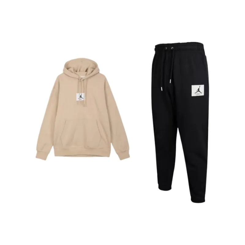 Jordan Sweatshirt Sets Men Set Khaki Top+Black Bottom-0