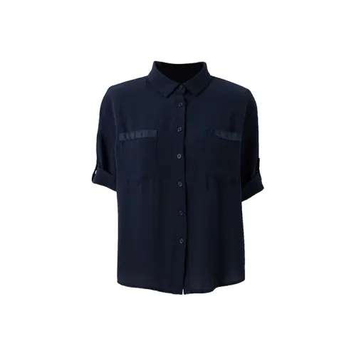 SOON FLOWER Summer Chiffon Shirt Women's Navy Blue
