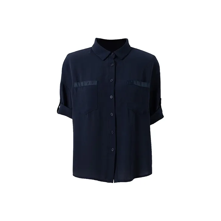 SOON FLOWER Summer Chiffon Shirt Women's Navy Blue-0