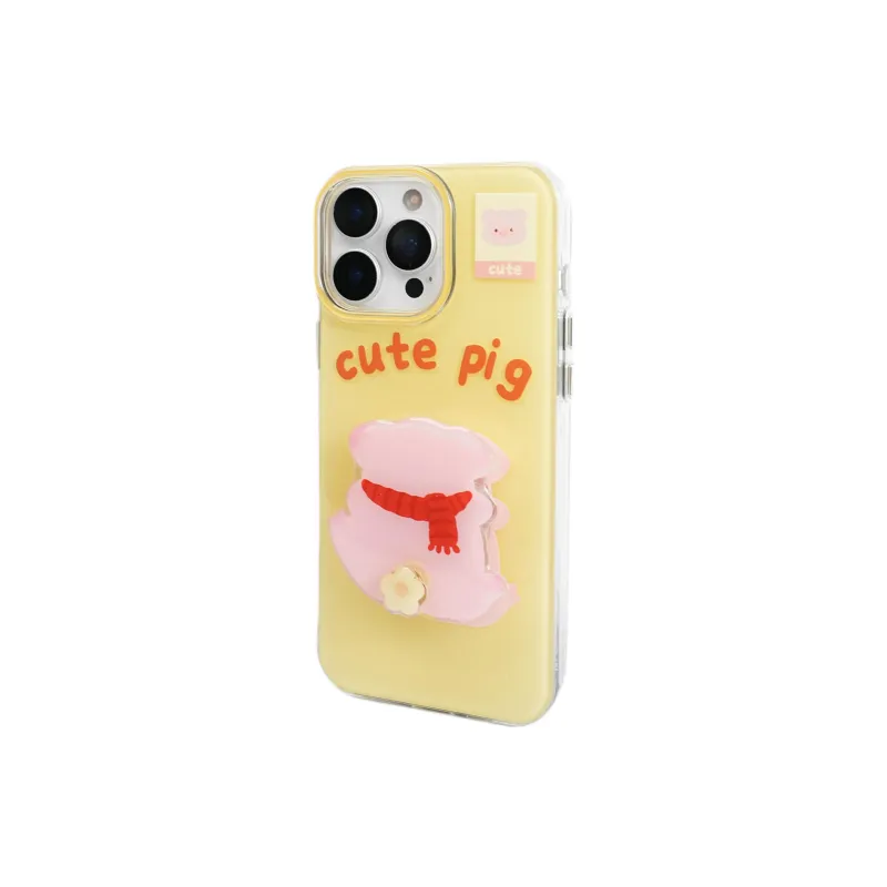 Wei Xin Acrylic Material Scarf Pink Pig Back View Phone Cases Compatible With IPhone 16/15 Pro Max/Apple 13/14 Pro/Max-2