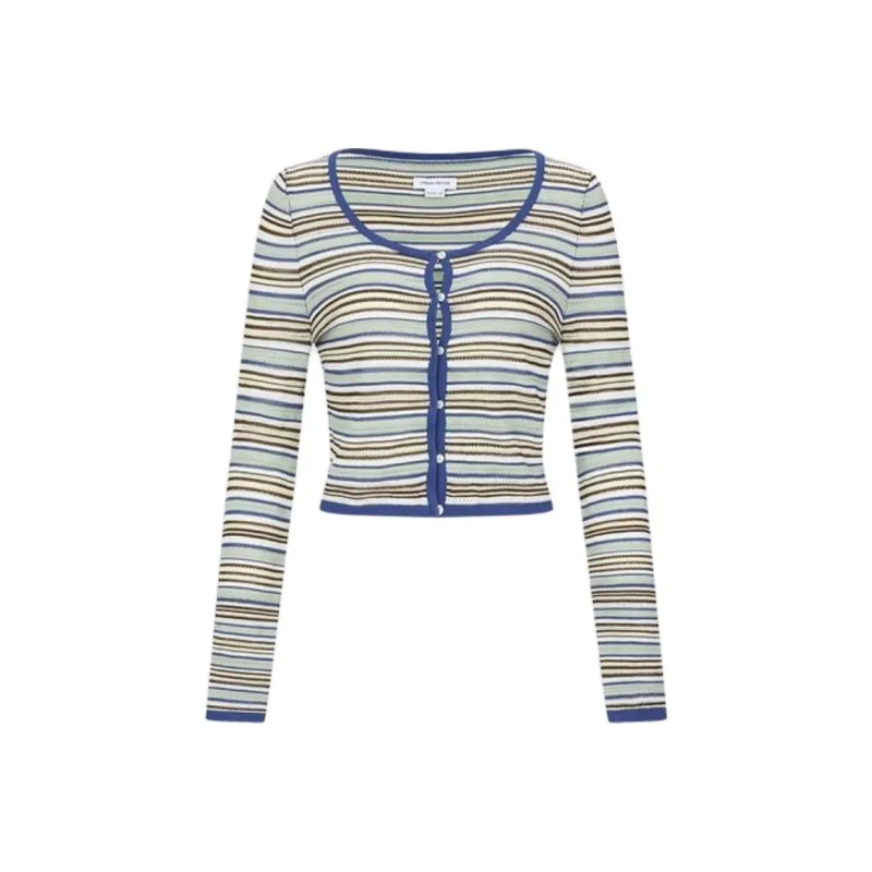 URBAN REVIVO Regular T Shirt Women's Green Stripes-0