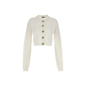 BALMAIN Buttonned Monogram Mesh Knit Cardigan