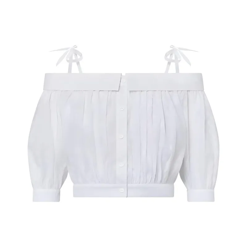 LOUIS VUITTON 1AFSBI Monogram Fil Coupé Off The Shoulder Blouse-0