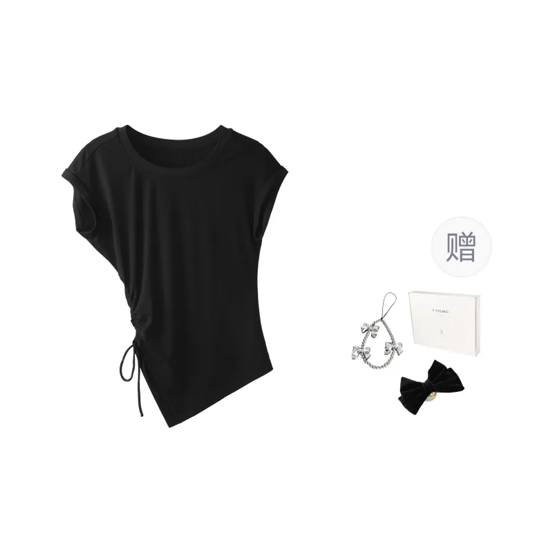 Fstudio Summer Solid Color Slimming Irregular Design Short Sleeved T Shirts Women's-0
