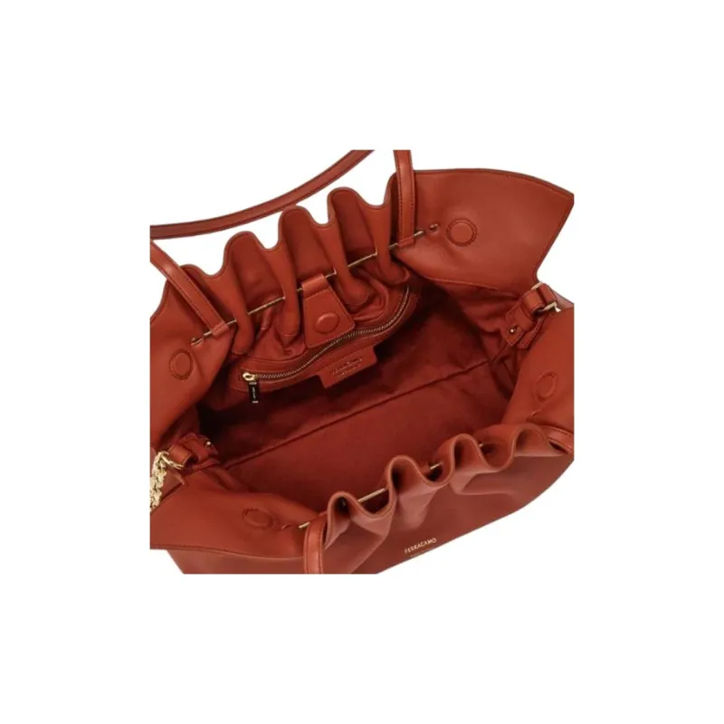 FERRAGAMO Nubuck Shoulder Bag Medium Size Women's Red Brick-5