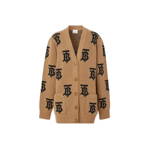 Burberry Women's Monogram Intarsia Knit Cardigan Camel