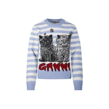 GANNI Striped Graphic Cat Jumper