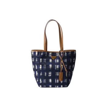PRADA Recycled Polyamide Tote Bag, Shopping Bag, Shoulder Bag Medium Size Women's Blue & Camel