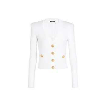 BALMAIN Button Embellished Ribbed Cardigan