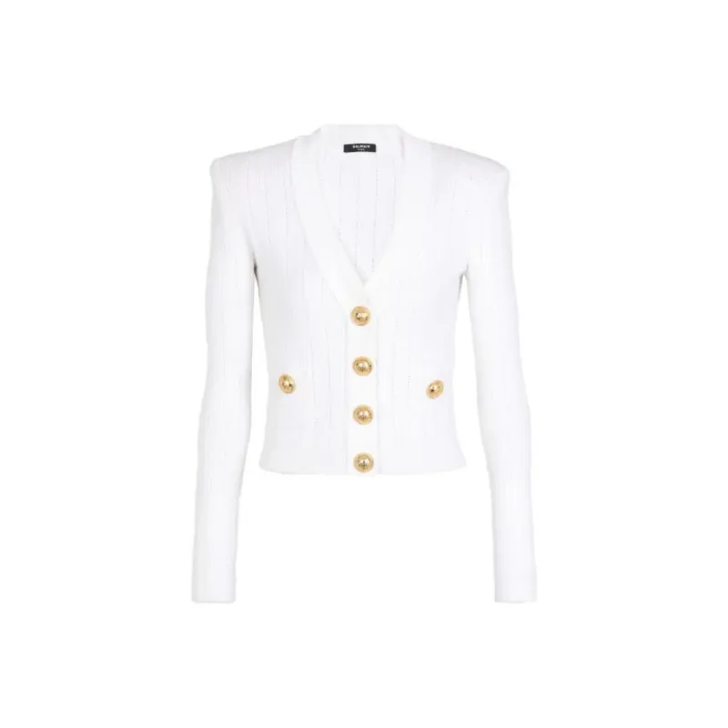 BALMAIN Button Embellished Ribbed Cardigan-0