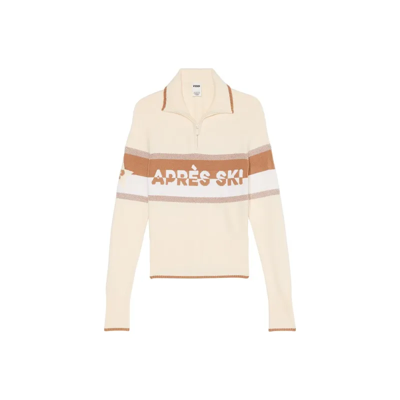 Victoria's Secret PINK Varsity Knit Half Zip Sweater/White Shell Sweater Women's White Shell-0