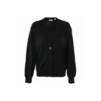 Burberry Vintage Check Elbow Patch Dornoch Merino Wool Cardigan Black