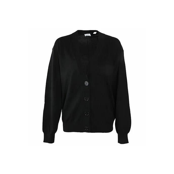 Burberry Vintage Check Elbow Patch Dornoch Merino Wool Cardigan Black-0