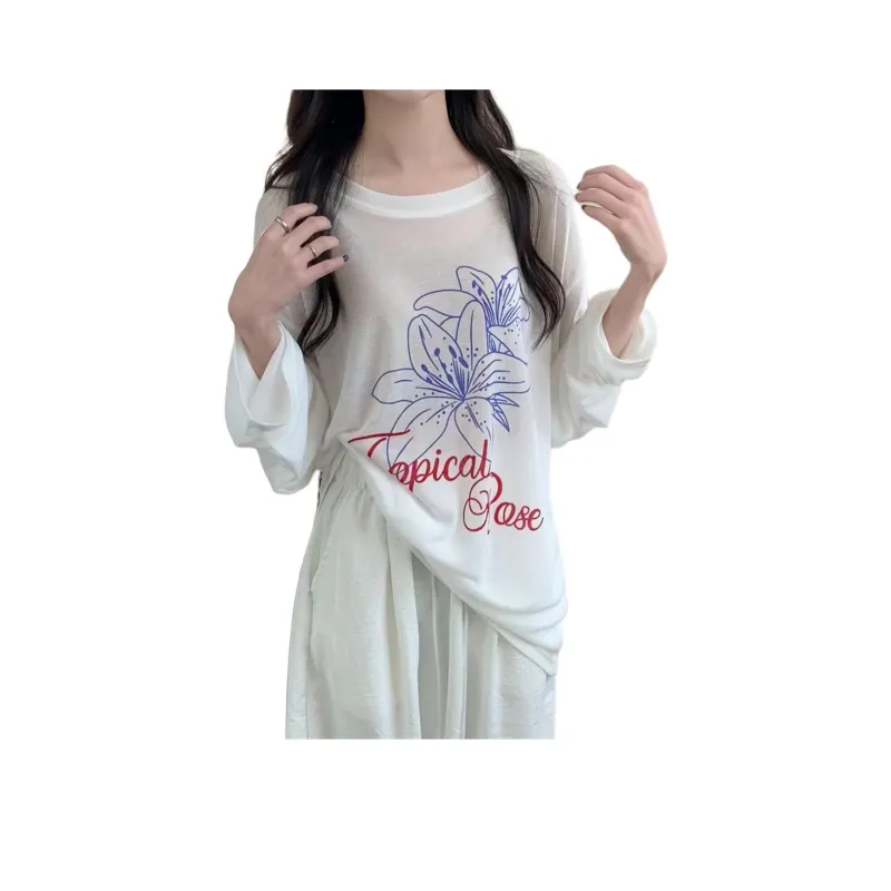 Flowers In Water T Shirt Women's White-0