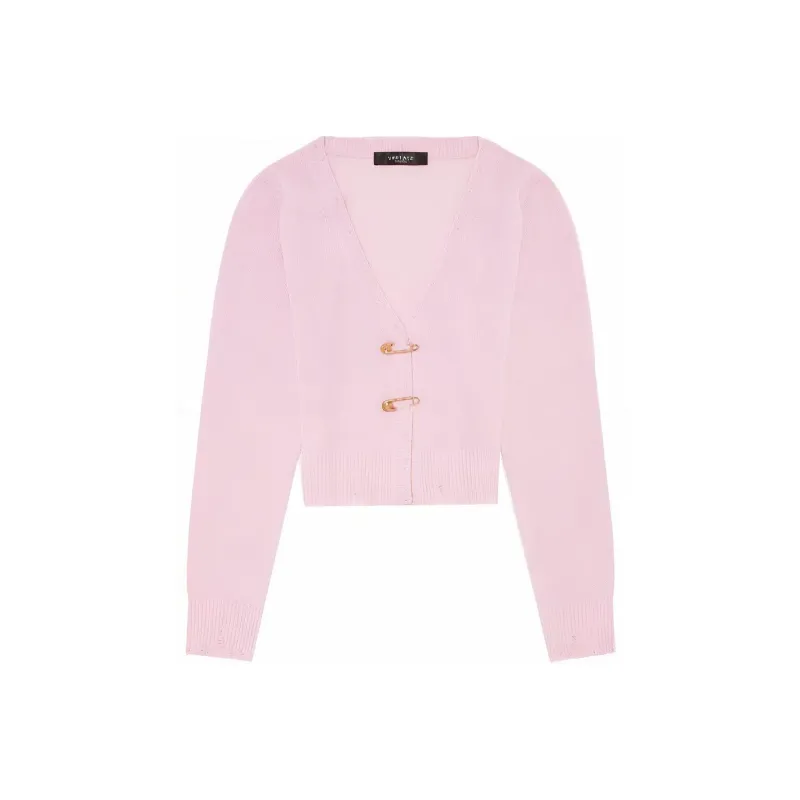 VERSACE Safety Pin Cashmere Cardigan 'Pink'-0