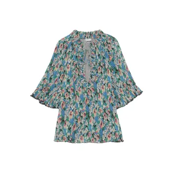 GANNI Floral-print Ruffle Blouse