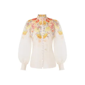 Zimmermann Tranquillity Floral Printed Embellished Blouse