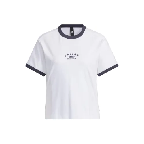 Adidas Drop Shoulder Sleeve T Shirt Women's White/Dark Navy Blue