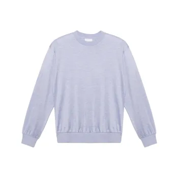Burberry Long Sleeve Monogram Motif Silk Cotton Top Light Blue