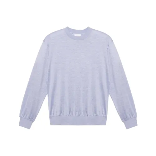 Burberry Long Sleeve Monogram Motif Silk Cotton Top Light Blue