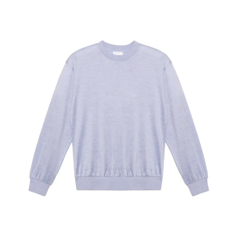 Burberry Long Sleeve Monogram Motif Silk Cotton Top Light Blue-0