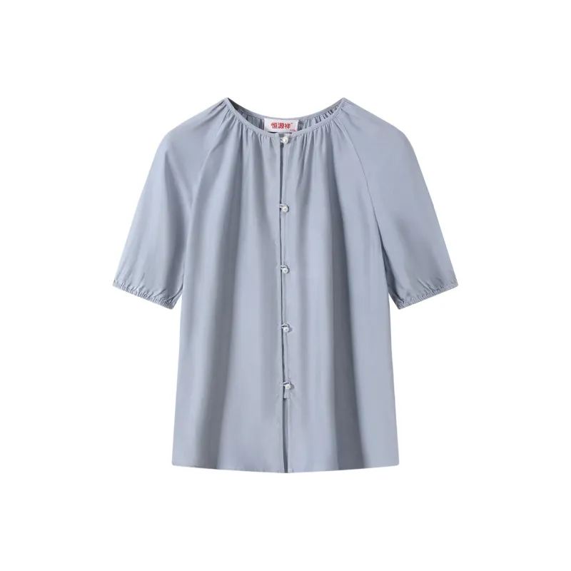 H YXIANG Puff Sleeve T Shirt Women's Light Blue-0