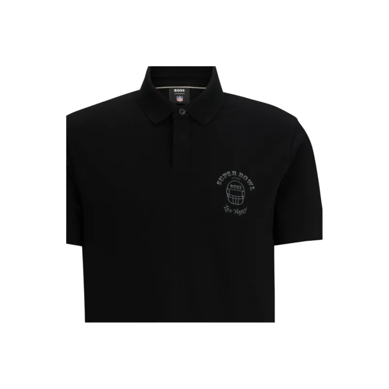 HUGO BOSS Cotton Polo Shirt With Metallic Print Polo Shirt Men's Black-6